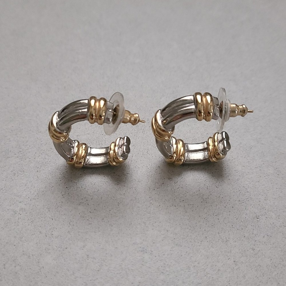Gold & Silver Colored Thick Hoop Earrings - Picture 4 of 9